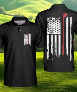 Golf American Flag Black Polo Shirt
