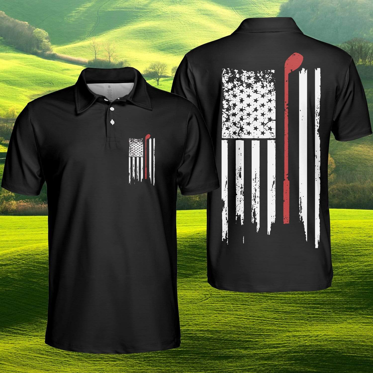 Golf American Flag Black Polo Shirt
