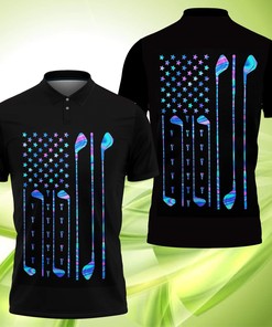 Golf American Flag Hologram Polo Shirt