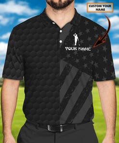 Golf Black Flag Custom Name Polo Shirt