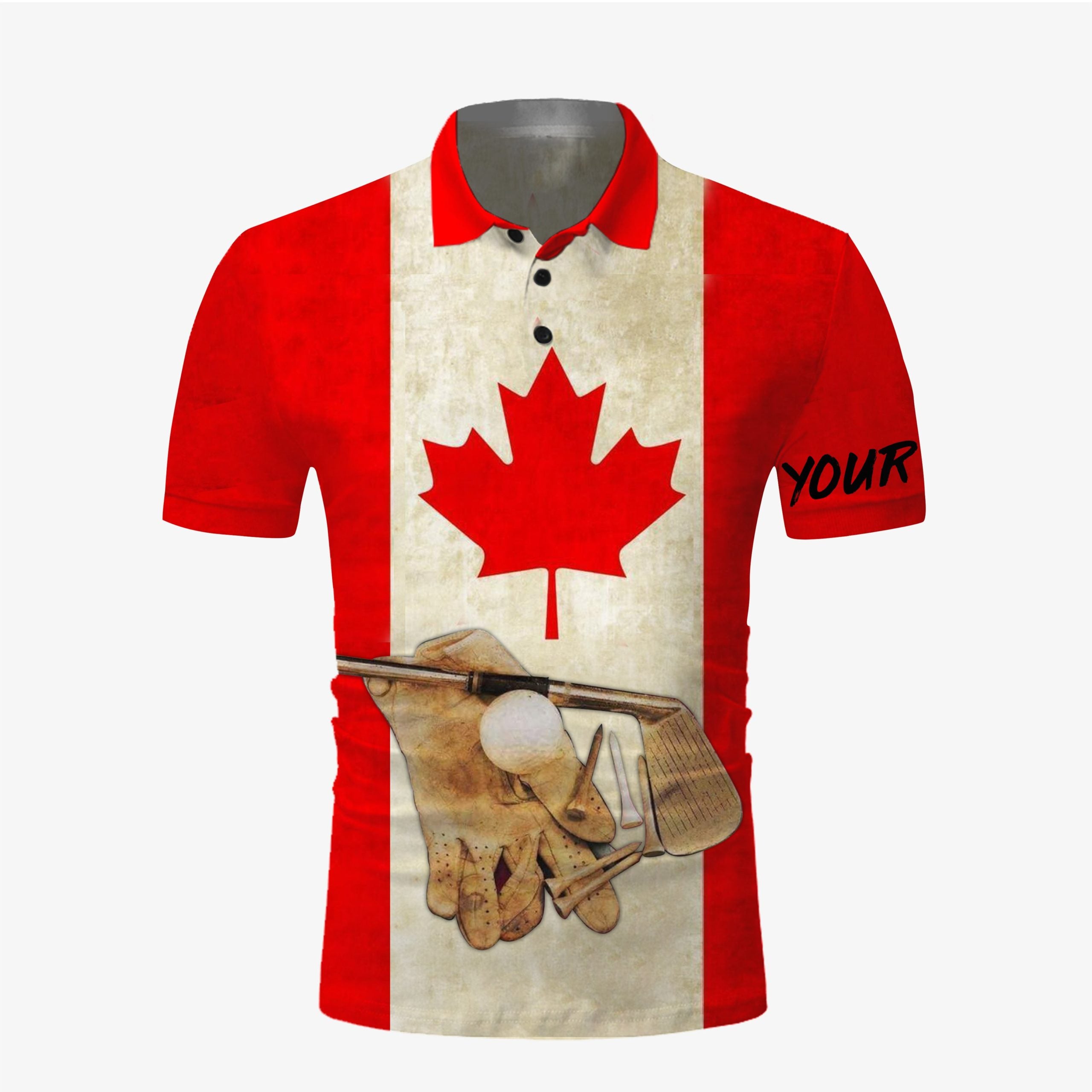 Golf Canadian Flag Vintage 3D All Over Printed Polo Shirt