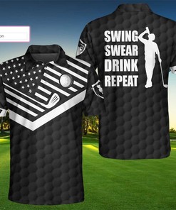 Golf Player Swing Swear Drink Repeat Custom Custom Name Polo Shirt