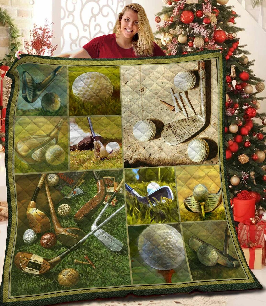 Golf Quilt Bedding Set Personalized with Name, Ideal for Bedroom Decor and Picnic