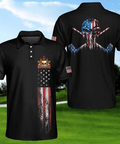 Golf Skull America Flag Polo Shirt