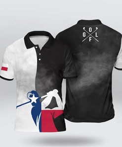 Golfer Golf Player Texas Flag Black Polo Shirt