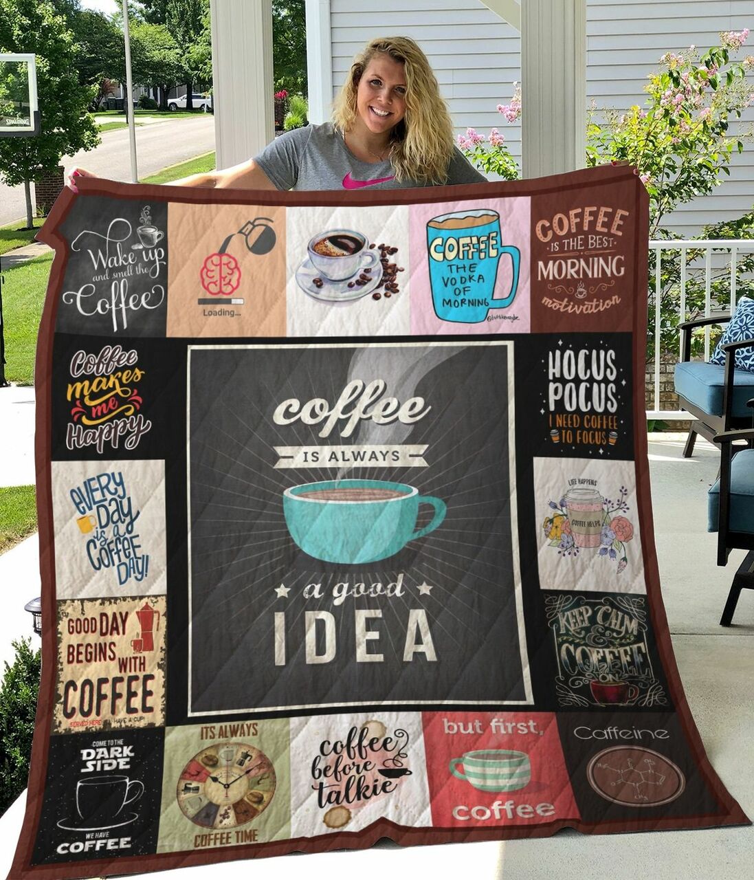 Good Day Begins With Coffee Quilt Bedding Set Blanket