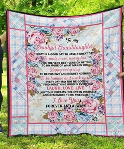 Granddaughter Beautiful Granddaughter Smile More Worry Less Blanket Quilt Bedding Set