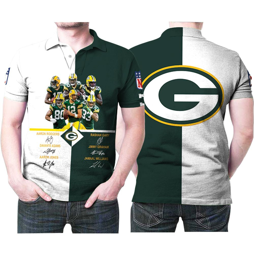 Green Bay Packers 6 Legend Players Signatures 3D Printed Gift For Green Bay Packers Fan Polo Shirt
