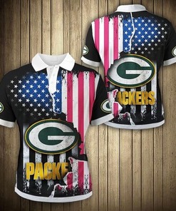 Green Bay Packers American Flag Polo Shirt