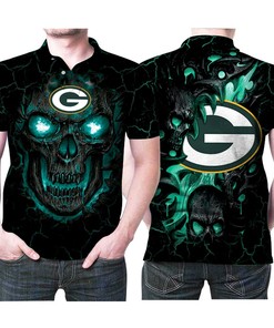 Green Bay Packers Lava Skulls Tiger 3D Printed Gift For Green Bay Packers Fan Polo Shirt