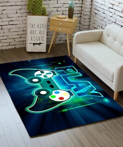 Green Gamepad Area Rugs - 3D Printed Video Game Controller Play Pattern Crystal Floor Mat for Gaming Decor