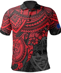Guam Polynesian Polo Shirt - Red Turtle