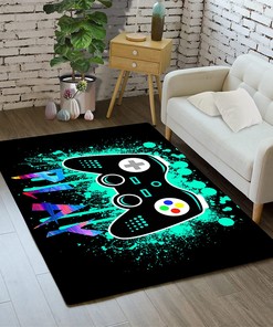 HD Green Graffiti Gamepad Controller Carpet - Game Area Rugs for Boy's Bedroom Decor with Game Theme Home Decor