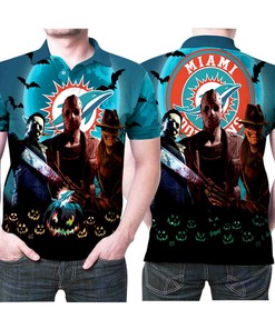 Halloween Miami Dolphins Michael Myers Freddy Krueger Jason Voorhees Gift For Miami Dolphins Fan Polo shirt
