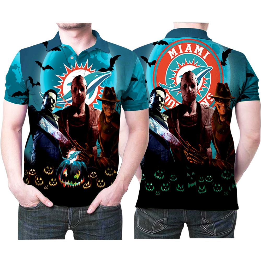 Halloween Miami Dolphins Michael Myers Freddy Krueger Jason Voorhees Gift For Miami Dolphins Fan Polo shirt