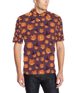 Halloween Pumpkin Pattern Print Design 03 Men Polo Shirt