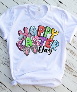 Happy Easter Day T-Shirt - Bunny Wreath Cross Sublimation Design