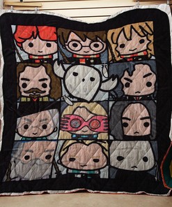 Harry Potter Chibi Character Squares Plush Throw Quilt Bedding Set Bedroom Decor, Gifts for Family