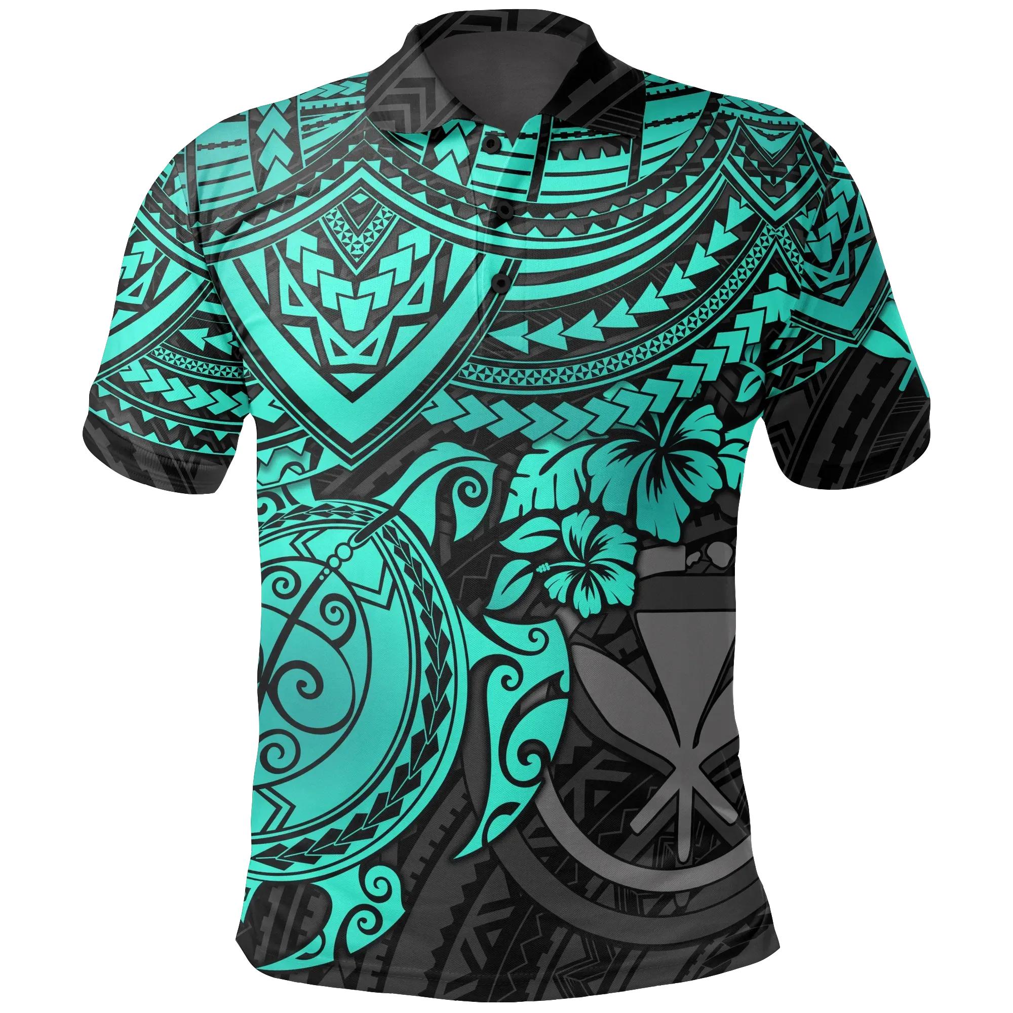 Hawaii Polynesian Polo Shirt, Turtle Hibiscus Golf Shirt