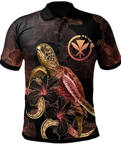 Hawaii Polynesian Polo Shirt - Turtle With Blooming Hibiscus Gold Gift