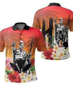 Hawaii Summer King Hibiscus Plumeria Polo Shirt