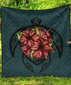 Hawaii Turtle Hibiscus Polynesian Personalized Quilt Bedding Set for Bedroom Decor and Family Gifts