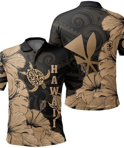 Hawaii Turtle Polo Shirt Polynesian Hibiscus Art Ver 2.0 Gold
