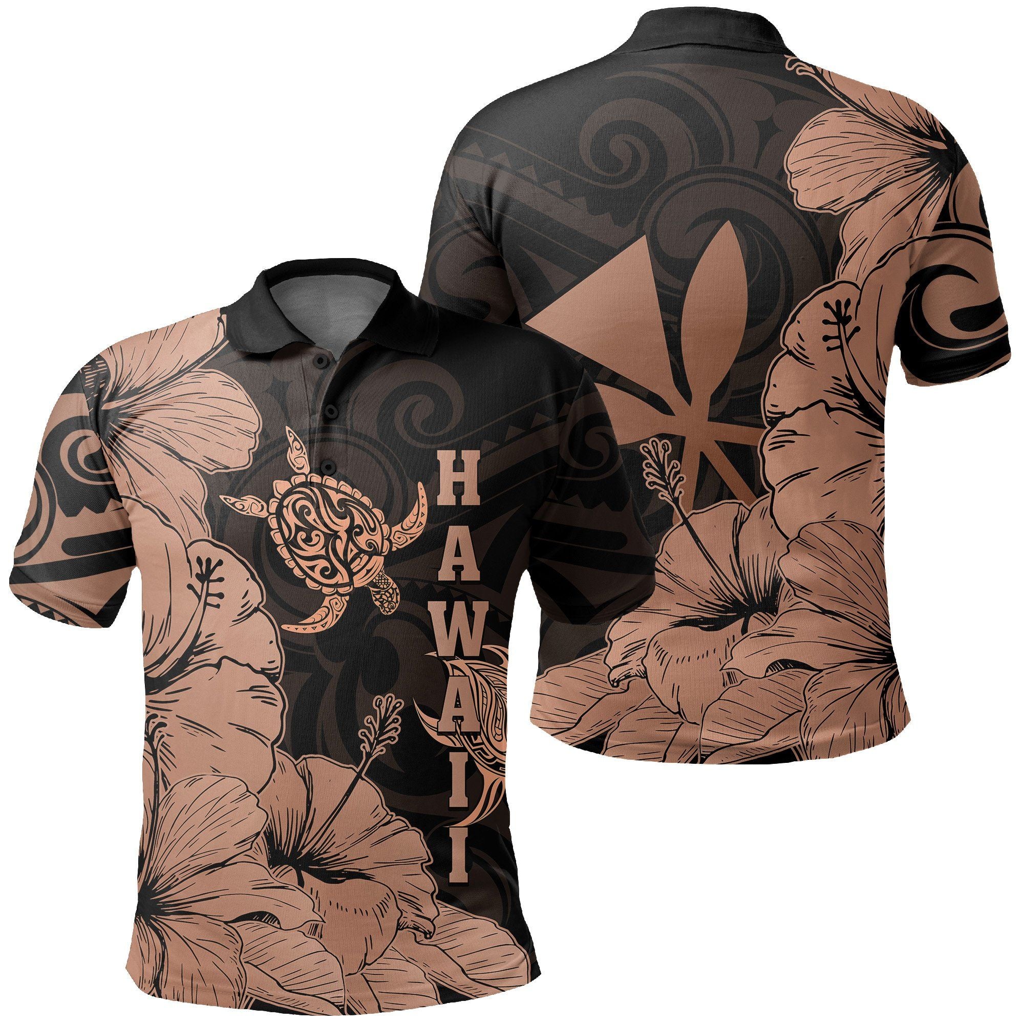 Hawaii Turtle Polo Shirt Polynesian Hibiscus Art Ver 2.0 Orange