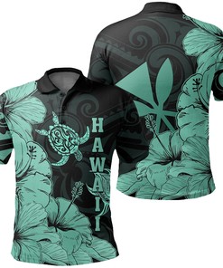 Hawaii Turtle Polo Shirt Polynesian Hibiscus Art Ver 2.0 Turquoise