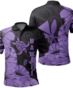 Hawaii Turtle Polo Shirt Polynesian Hibiscus Art Ver 2.0 Violet
