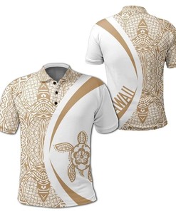 Hawaii Turtle Polynesian Polo Shirt Gold And White - Circle Style