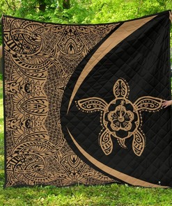 Hawaiian Hibiscus Turtle Polynesian Black Circle Style Ah Quilt Bedding Set