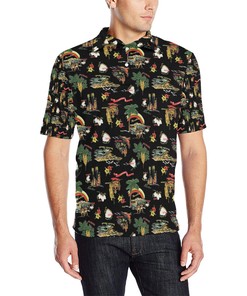 Hawaiian Island Themed Print Men Polo Shirt
