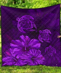 Hawaiian Map Hibiscus Turtle Vintage Polynesian Purple Ah Quilt Bedding Set