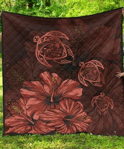 Hawaiian Map Hibiscus Turtle Vintage Polynesian Red Ah Quilt Bedding Set Bedroom Decor, Gifts for Family