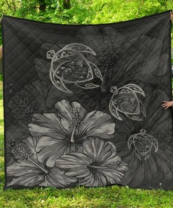 Hawaiian Map Turtle Hibiscus Vintage Polynesian Gray Ah Quilt Bedding Set