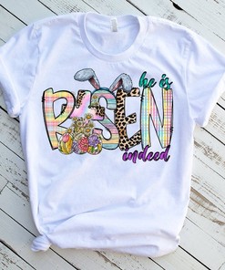 He Is Risen Indeed Easter T-Shirt, Bunny Ears Tee, Easter Cross Christian Shirt