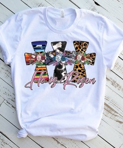 He Is Risen T-Shirt - Rabbit Easter Day Cross Sublimation Design