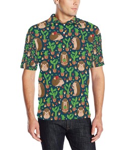 Hedgehog Cactus Pattern Print Design 04 Men Polo Shirt