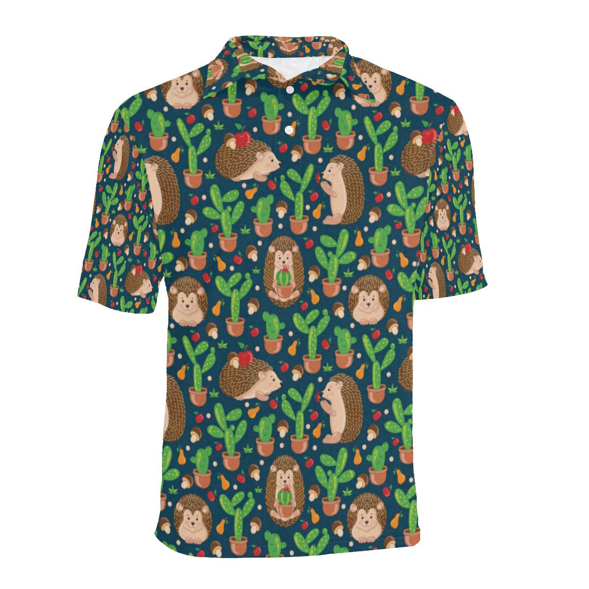 Hedgehog Cactus Pattern Print Design 04 Men Polo Shirt - Image 2