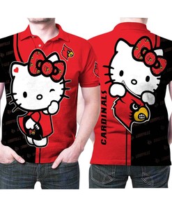 Hello Kitty Hug Louisville Cardinals Logo 3D Printed Gift For Louisville Cardinals Fan Polo Shirt
