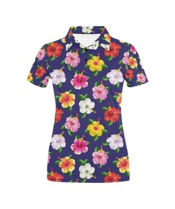 Hibiscus Colorful Print Design Women's Polo Shirt
