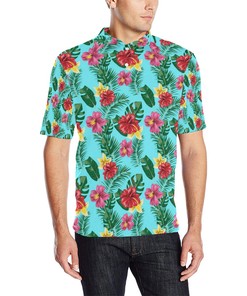 Hibiscus Hawaiian Flower Men Polo Shirt