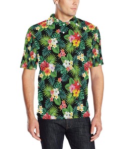 Hibiscus Hawaiian Flower Tropical Men Polo Shirt