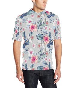 Hibiscus Print Men Polo Shirt
