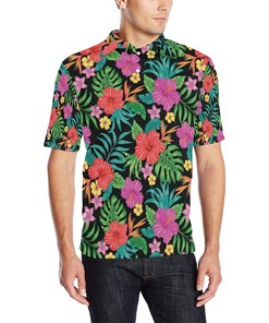 Hibiscus Red Hawaiian Flower Men Polo Shirt