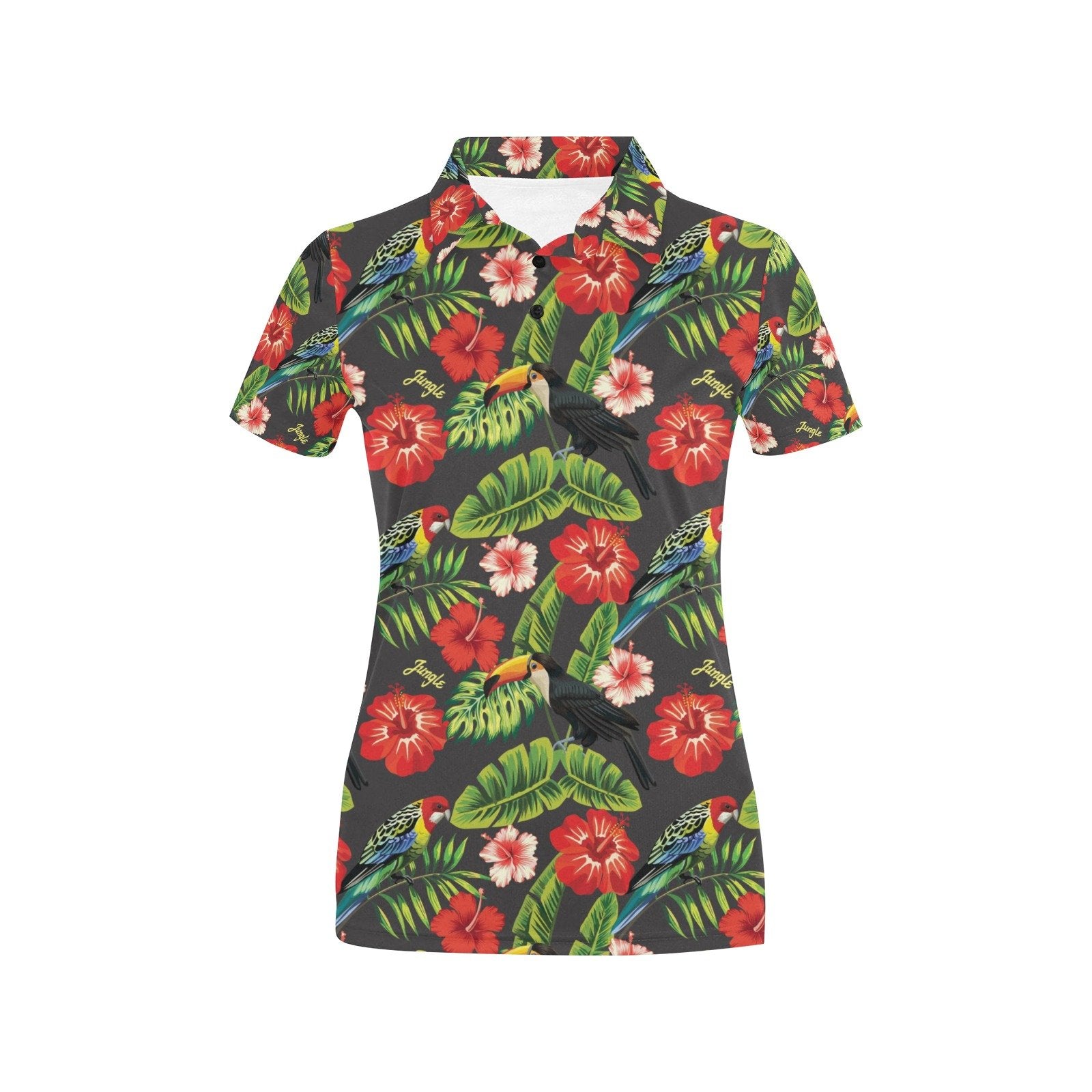 Hibiscus Red With Parrotprint Design Women's Polo Shirt
