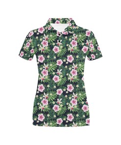 Hibiscus Tropical Print Design Women's Polo Shirt