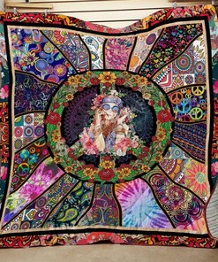 Hippie Floral Peace Sign Quilt Bedding Set for Personalized Home Decor, Perfect for Family Gifts