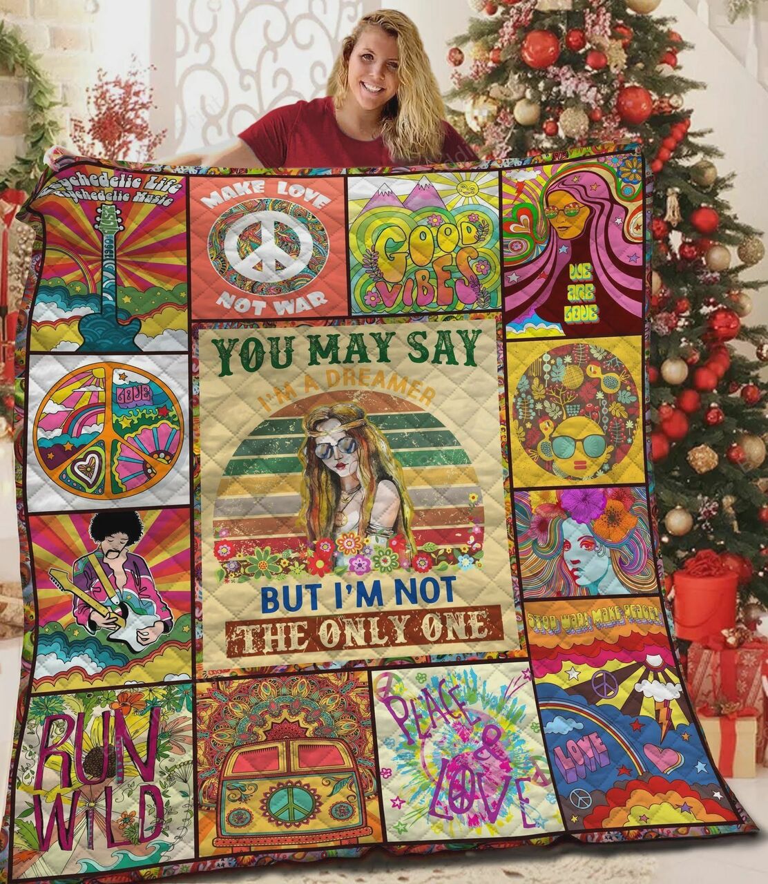 Hippie Make Love Not War Quilt Bedding Set Blanket